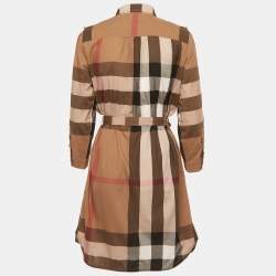 Burberry Brown Checked Cotton Belted Shirt Dress M