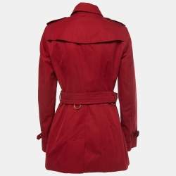 مملوكة مسبقًا Burberry Red Cotton Double-Breasted Short Trench Coat M