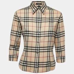 Burberry Beige Checked Wool Button Front Shirt S