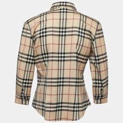 Burberry Beige Checked Wool Button Front Shirt S