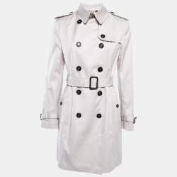 Pre Owned Burberry London Pale Grey Cotton Double Breasted Belted Trench Coat S