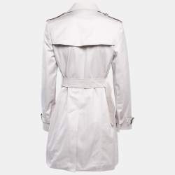Pre Owned Burberry London Pale Grey Cotton Double Breasted Belted Trench Coat S