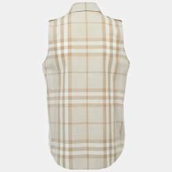 Pre Owned Burberry Brown Plaid Cotton Button Front Sleeveless Shirt M