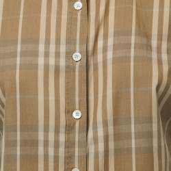Pre Owned Burberry Brown Striped Cotton Button Front Half Sleeve Shirt M