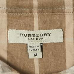 Pre Owned Burberry Brown Striped Cotton Button Front Half Sleeve Shirt M