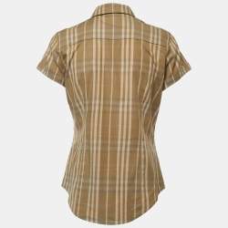 Pre Owned Burberry Brown Striped Cotton Button Front Half Sleeve Shirt M