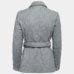 Burberry Black Patterned Wool Zip Front Belted Jacket S