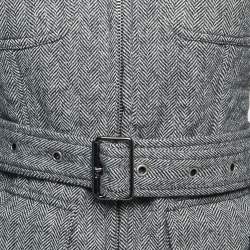 Burberry Black Patterned Wool Zip Front Belted Jacket S