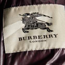 Pre Owned Burberry Burgundy Quilted Belted Long Jacket L
