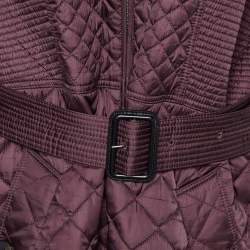 Pre Owned Burberry Burgundy Quilted Belted Long Jacket L