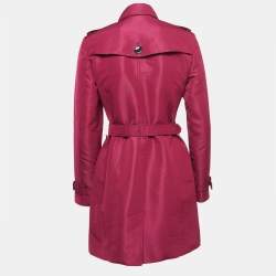 Pre Owned Burberry Dark Pink Silk Blend Double Breasted Trench Coat S
