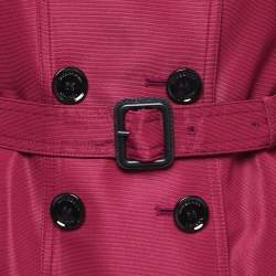 Pre Owned Burberry Dark Pink Silk Blend Double Breasted Trench Coat S