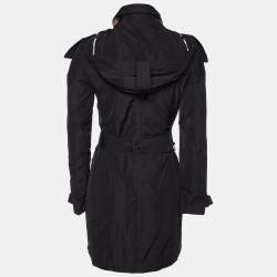 Burberry Black Polyester Belted Double Breasted Trench Coat XS