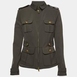Burberry Military Green Nylon Zip Front Jacket M
