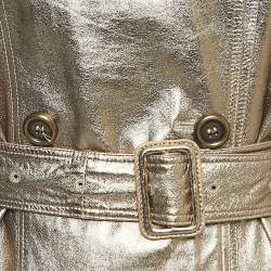 Pre Owned Burberry Gold Leather Double Breasted Coat S