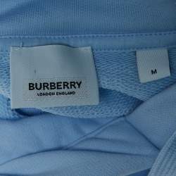 Pre Owned Burberry Light Blue Cotton Horseferry Cropped Hoodie M