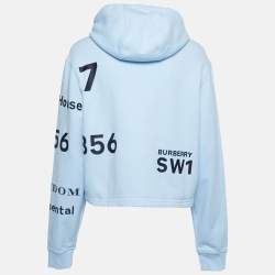 Pre Owned Burberry Light Blue Cotton Horseferry Cropped Hoodie M