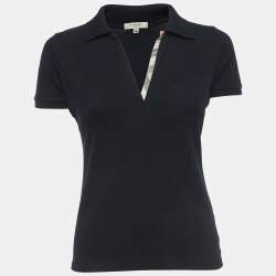 Burberry Black Cotton V-Neck Polo T-Shirt S