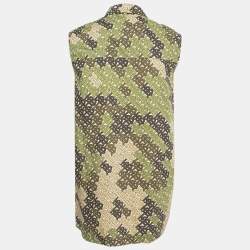 Pre Owned Burberry Green Logo Print Cotton Button Front Sleeveless Shirt S