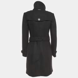 Pre Owned Burberry Black Wool Blend Single Breasted Belted Trench Coat S