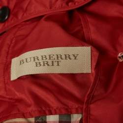Pre Owned Burberry Brit Red Quilted Synthetic Button Front Jacket XS
