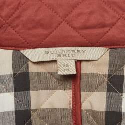 Pre Owned Burberry Brit Red Quilted Synthetic Button Front Jacket XS