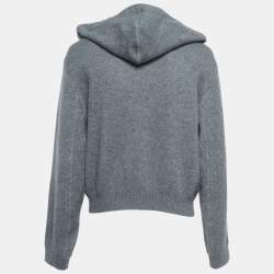 Pre Owned Burberry Grey Cashmere Blend Knit Zip Front Hooded Jacket M