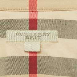 Pre Owned Burberry Brit Beige Nova Check Cotton Long-Sleeve Shirt L