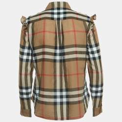 Pre Owned Burberry Brown Nova Check Cotton Ruffle Detail Shirt M