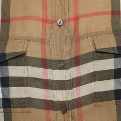 Pre Owned Burberry Brown Nova Check Cotton Ruffle Detail Shirt M