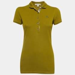 Burberry Green Logo Embroidered Cotton Knit Polo T-Shirt S