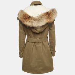 Burberry Brit Khaki Raccoon Fur Trimmed Detachable Hood and Warmer Parka Jacket M