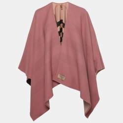 Burberry Pink Wool Reversible Poncho One Size