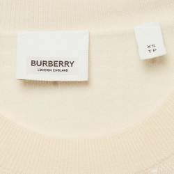 Pre Owned Burberry Cream Embroidered Wool Knit Crew Neck Top XS