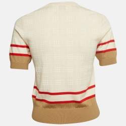 Pre Owned Burberry Cream Embroidered Wool Knit Crew Neck Top XS