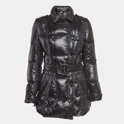 Pre Owned Burberry Black Nylon Belted Double Breasted Puffer Jacket M