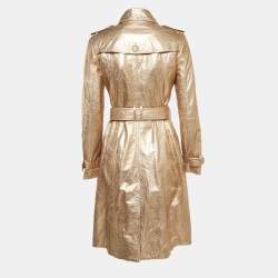 مملوكة مسبقًا Burberry Metallic Gold Leather Double Breasted Belted Trench Coat S