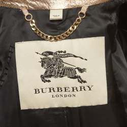 مملوكة مسبقًا Burberry Metallic Gold Leather Double Breasted Belted Trench Coat S