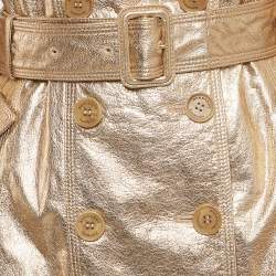 مملوكة مسبقًا Burberry Metallic Gold Leather Double Breasted Belted Trench Coat S