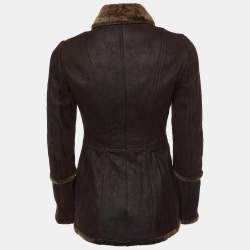 Pre Owned Burberry Brown Shearling Toggle Button Front Jacket S