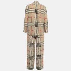 Pre Owned Burberry Beige Pixel Check Silk Shirt and Pants Set S/M