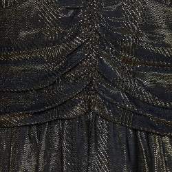 Pre Owned Burberry Gold Metallic Knit Ruched Long Sleeve Dress L