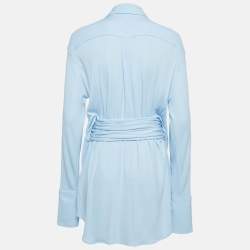 Pre Owned Burberry Blue Jersey Waist Tie-Up Shirt M