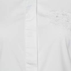 Pre Owned Burberry White Cotton Logo Embroidered Long Sleeve Shirt S