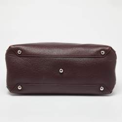 Pre Owned Burberry Burgundy Leather Medium Crimson Banner Tote