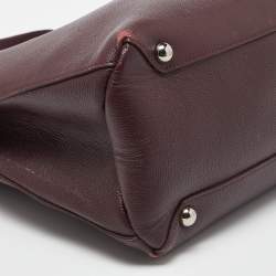 Pre Owned Burberry Burgundy Leather Medium Crimson Banner Tote