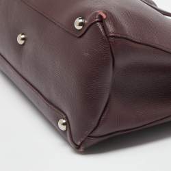 Pre Owned Burberry Burgundy Leather Medium Crimson Banner Tote