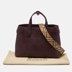 Pre Owned Burberry Burgundy Leather Medium Crimson Banner Tote