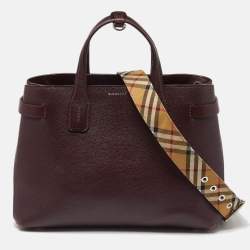 Pre Owned Burberry Burgundy Leather Medium Crimson Banner Tote