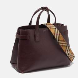 Pre Owned Burberry Burgundy Leather Medium Crimson Banner Tote
